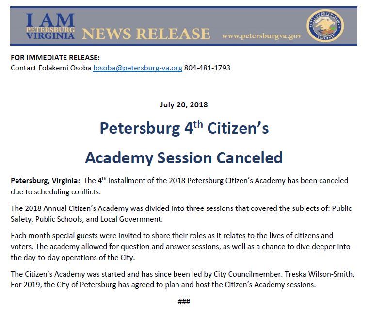 citizens academy canceled